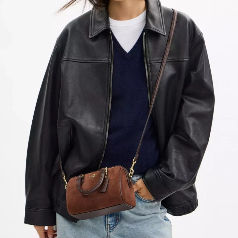 NWT Coach Mini Rowan Crossbody Bag CCF29 suede/Vintage Brown - Picture 4 of 16